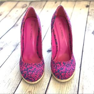 C Label Wedge Espadrilles - Blue/Pink
